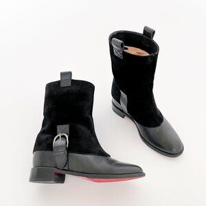 Christian Louboutin Cozak Boots EU 36 US 6 Black Suede Leather Buckle Riding